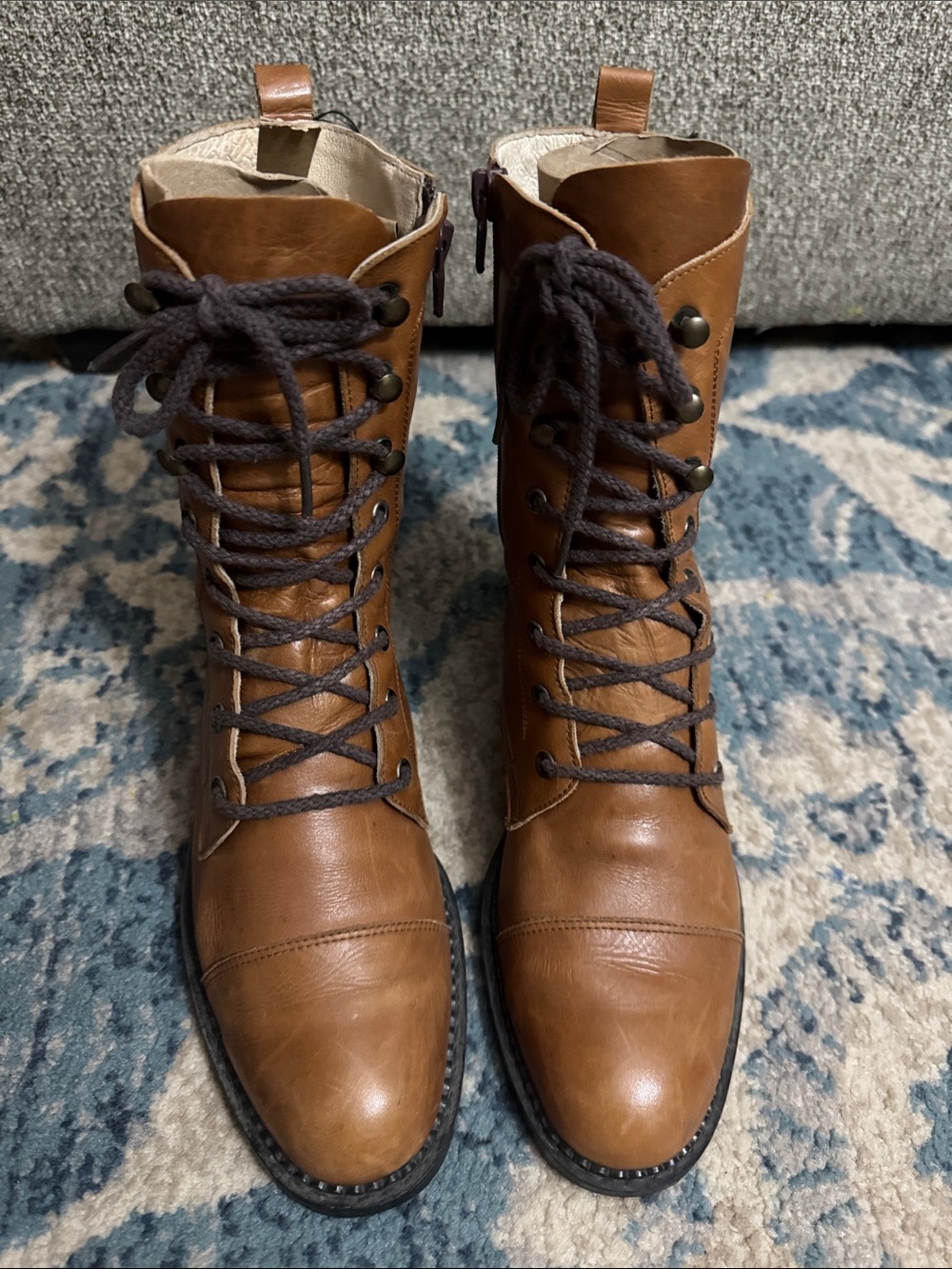 Misope woman’s Brown Soft Leather Lace-Up Boots Size 7 1/2